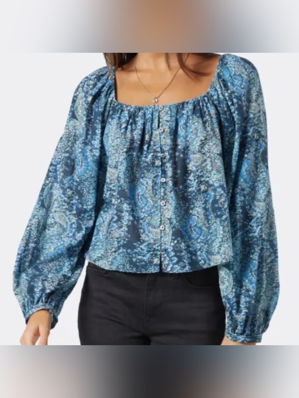 Joie Damarre Lightweight Flowy Cotton Blouse Relaxed Top Blues Stunning Neck XL
